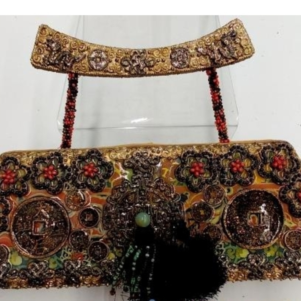 Mary Frances Multicolor Beaded Floral Embellished Clutch